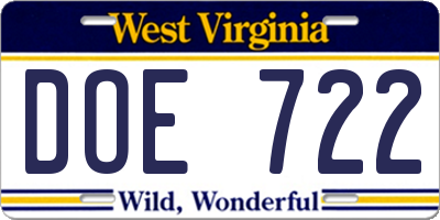 WV license plate DOE722