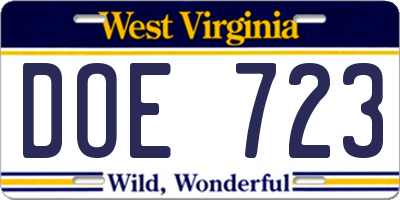 WV license plate DOE723