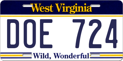 WV license plate DOE724