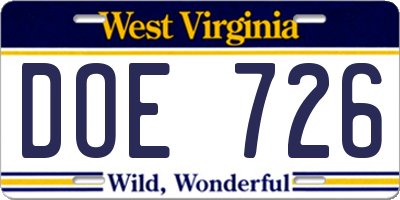 WV license plate DOE726