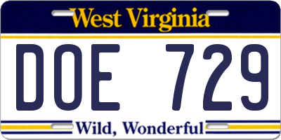 WV license plate DOE729