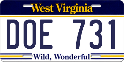 WV license plate DOE731