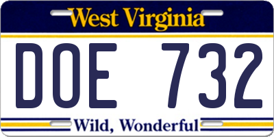 WV license plate DOE732