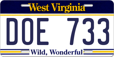 WV license plate DOE733