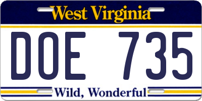 WV license plate DOE735
