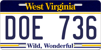 WV license plate DOE736