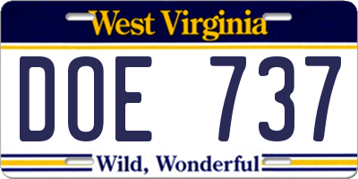 WV license plate DOE737