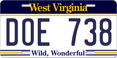 WV license plate DOE738