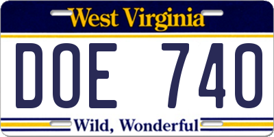 WV license plate DOE740