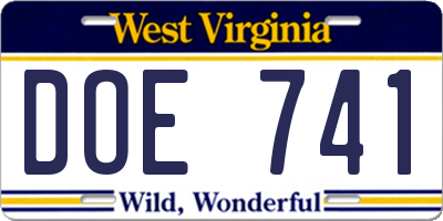 WV license plate DOE741