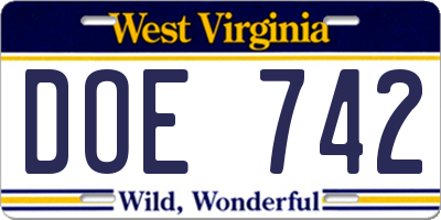 WV license plate DOE742