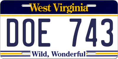 WV license plate DOE743