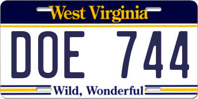WV license plate DOE744