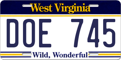 WV license plate DOE745