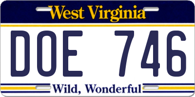 WV license plate DOE746