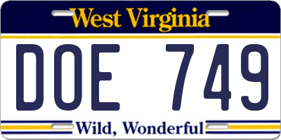 WV license plate DOE749