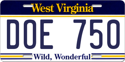 WV license plate DOE750