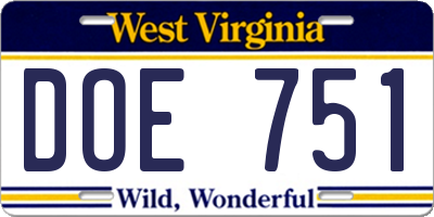 WV license plate DOE751