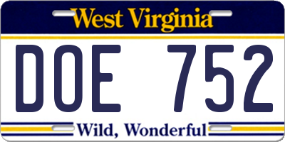 WV license plate DOE752