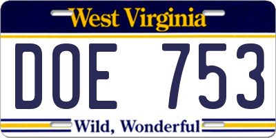 WV license plate DOE753