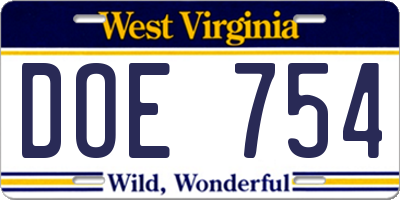WV license plate DOE754