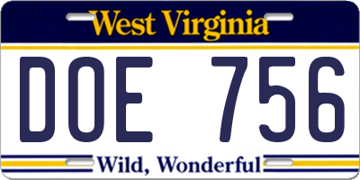 WV license plate DOE756