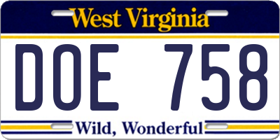 WV license plate DOE758