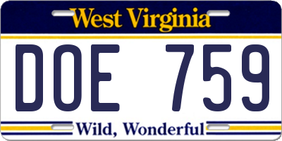 WV license plate DOE759