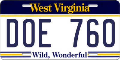 WV license plate DOE760