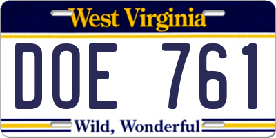 WV license plate DOE761