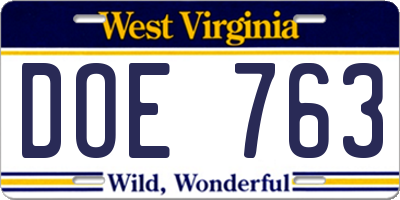 WV license plate DOE763