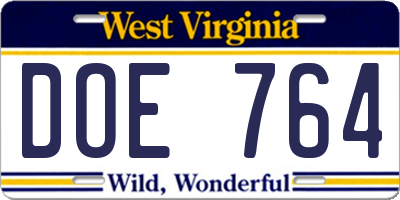 WV license plate DOE764