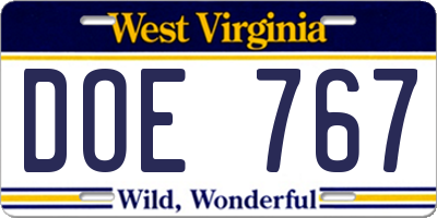 WV license plate DOE767