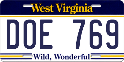 WV license plate DOE769