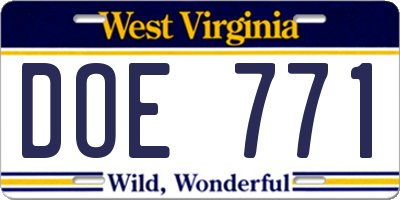 WV license plate DOE771