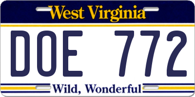 WV license plate DOE772