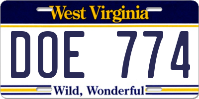 WV license plate DOE774
