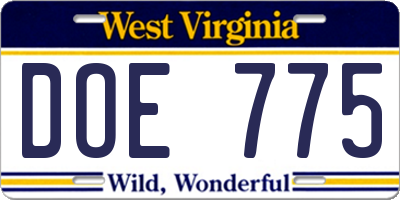 WV license plate DOE775