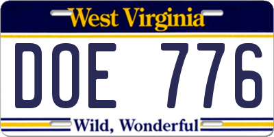 WV license plate DOE776