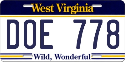 WV license plate DOE778