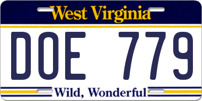 WV license plate DOE779