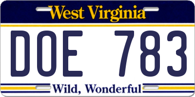 WV license plate DOE783