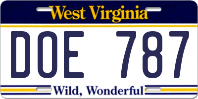 WV license plate DOE787