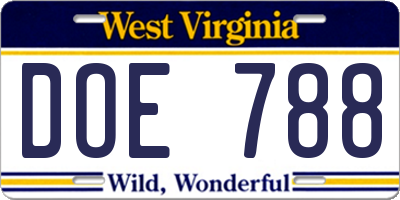 WV license plate DOE788