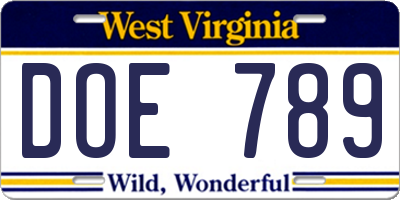 WV license plate DOE789