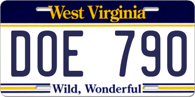 WV license plate DOE790