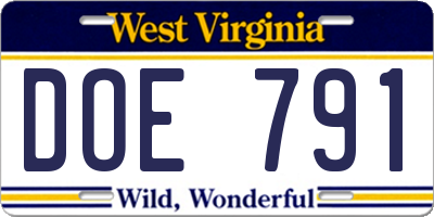 WV license plate DOE791