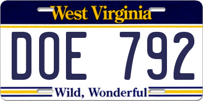 WV license plate DOE792