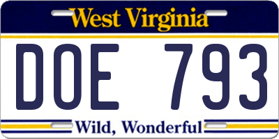 WV license plate DOE793