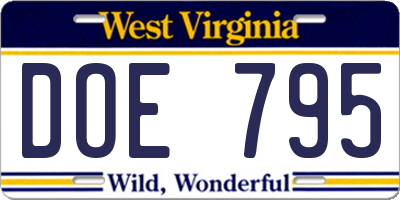 WV license plate DOE795
